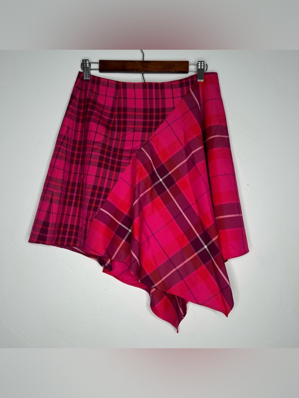 NWT Trina Turk Hot Pink Purple Plaid Asymmetrical Pluto Skirt Clueless Size 8‎
